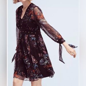 Maeve Nighttime Florals black chiffon dress, size 8